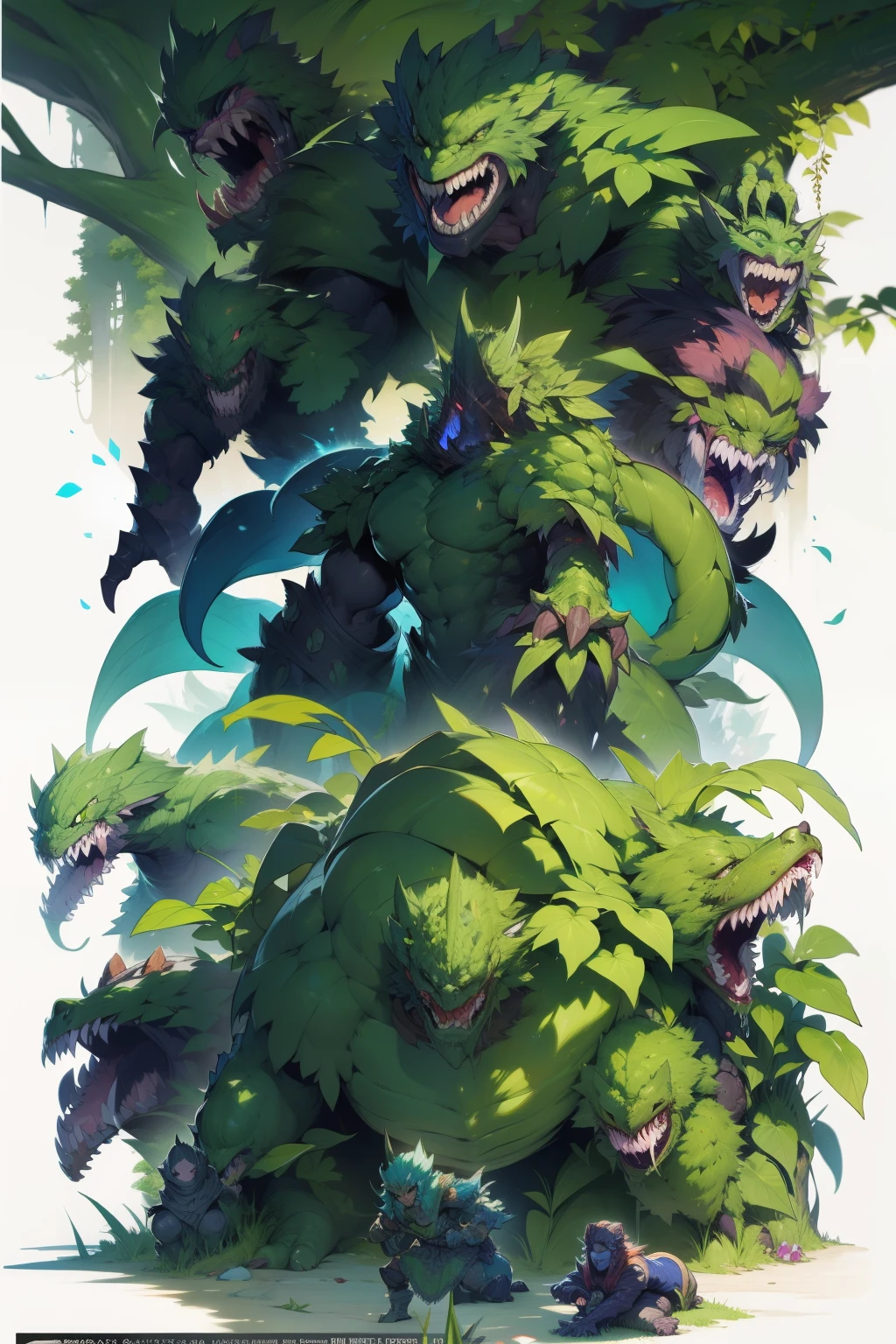 An intriguing sketch of monstrous creatures emerges from the pages of an ancient tome, revealing a video game bestiary filled with fascinating beasts. One of these monsters resembles a carnivorous plant, its long, tendrils reaching out like gnarled fingers, surrounded by a halo of lush, green foliage. Its status is marked as "dangerous," and its name translates to the monstrous flower of dread.

Another creature in this illustrated compendium portrays a D&D monster, characterized by its hulking frame and intimidating presence. Its skin is rough and scaly, and its maw is lined with sharp f