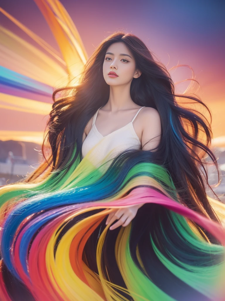 Painting of woman with long hair and colorful hair, Beautiful digital illustration, Stunning digital illustrations, Gorgeous digital art, A beautiful artistic illustration, beautiful digital artwork, beautiful digital art, Beautiful digital illustrations, complex digital painting, very beautiful digital art, vibrant digital painting, beautiful Gorgeous digital art, Psychedelic flowing long hair, Colorful digital painting, Inspiring digital art, stylized digital art