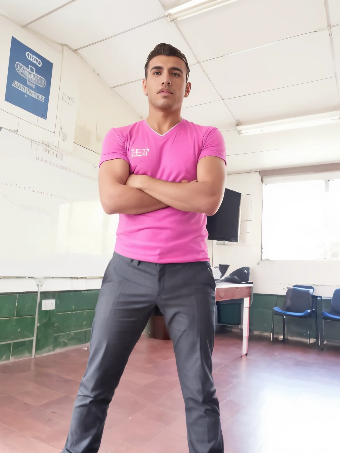 cambiemele la camisa en un saco y corbata y el fondo que sea a la orilla de un auto audi