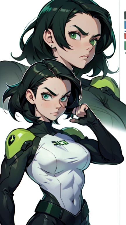 angry girl black hair pale skin green eyes bust Turnaround sheet