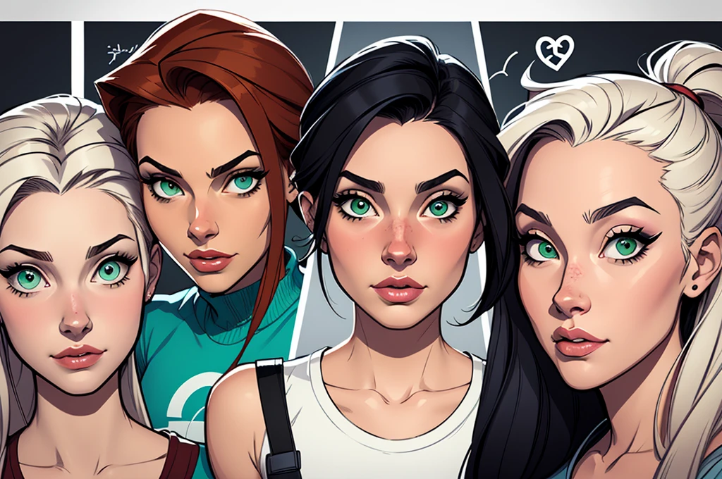 Turnaround sheet Imagem de desenho animado de uma mulher .cartoon style illustration, estilo de arte dos desenhos animados, estilo de arte dos desenhos animados, digital illustration style, design de personagens altamente detalhado, arte digital detalhada fofa, City fan art, Design de personagens de retrato, beautiful digital illustration, retrato de alta qualidade, Arte em quadrinhos, mulher jovem. Green eyes Medium and wonderful buso three too many spies Cloe Sam and Alex