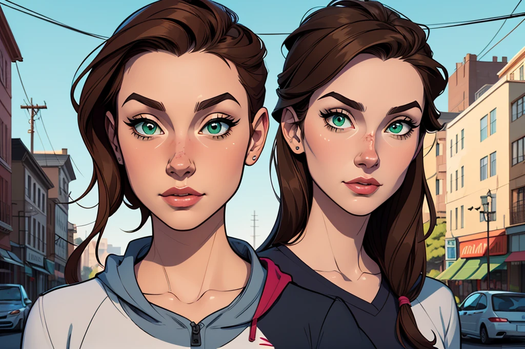 Turnaround sheet Imagem de desenho animado de uma mulher .cartoon style illustration, estilo de arte dos desenhos animados, estilo de arte dos desenhos animados, digital illustration style, design de personagens altamente detalhado, arte digital detalhada fofa, City fan art, Design de personagens de retrato, beautiful digital illustration, retrato de alta qualidade, Arte em quadrinhos, mulher jovem. Green eyes Medium and wonderful buso three too many spies Cloe Sam and Alex