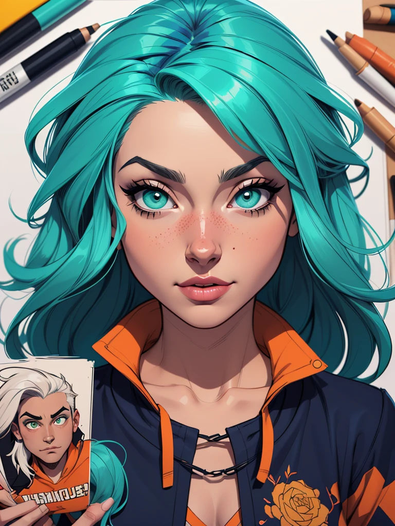 Turnaround sheet Imagem de desenho animado de uma mulher .cartoon style illustration, estilo de arte dos desenhos animados, estilo de arte dos desenhos animados, digital illustration style, design de personagens altamente detalhado, arte digital detalhada fofa, City fan art, Design de personagens de retrato, beautiful digital illustration, retrato de alta qualidade, Arte em quadrinhos, mulher jovem. Olhos verdes Buso pequeno e maravilhoso . Assassin Scred.