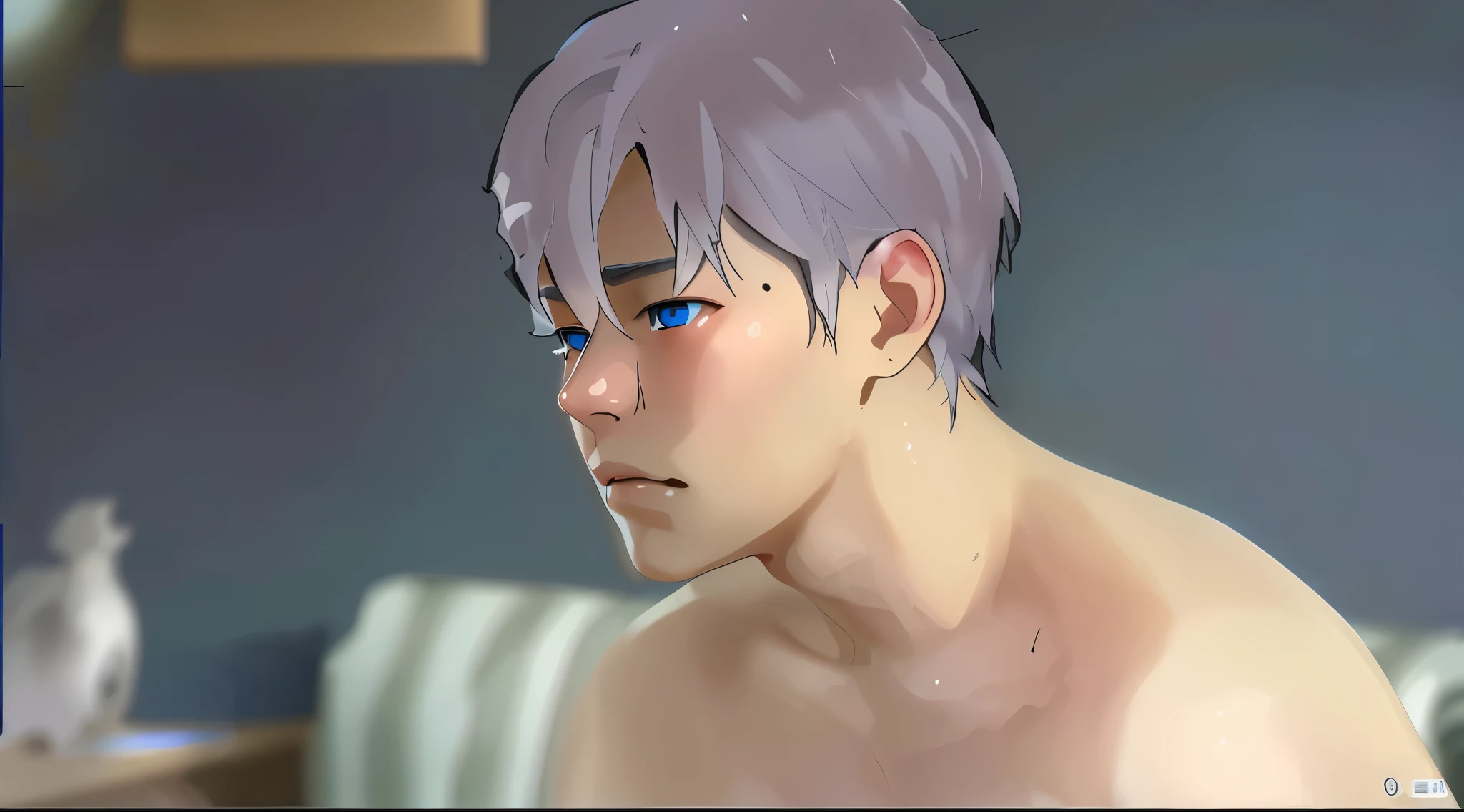 cute 15 year old just woke up has blue eyes gray hair