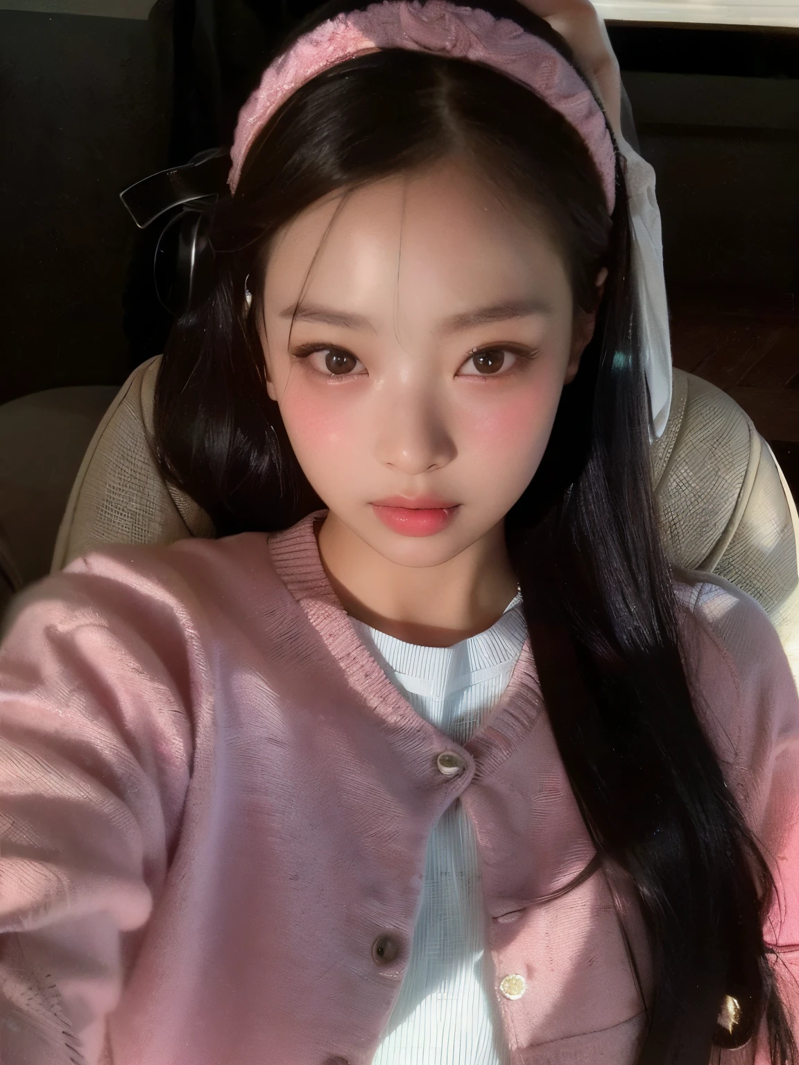 Araffe girl with long black hair wearing a pink sweater and a headband, jennie rosa negro, Jaeyeon Nam, parque roseanne de blackpink, jossi de blackpink, aparcar desde-min, ulzzang, tzuyu de dos veces, Lee Ji-Eun, Lee Ji Eun, jinyoung shin, heonhwa choe, kim doyoung, pale korean adorable face