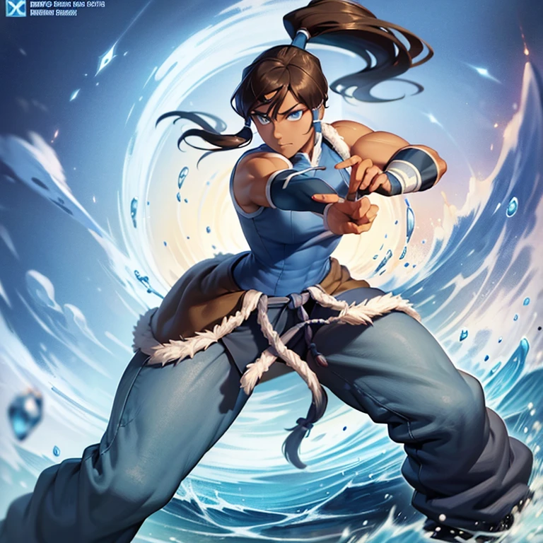 korra, dark skin, dark-skinned female, ponytail, muscular female, high quality, detailed, high resolution, masterpiece, anatomically correct, 