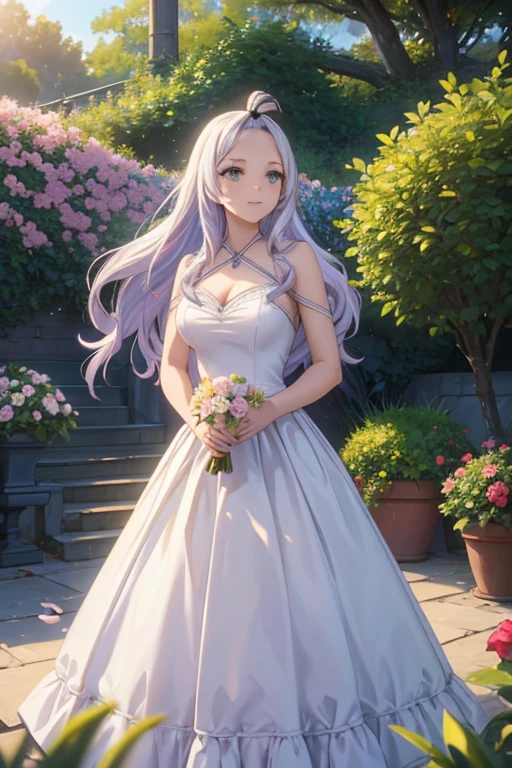 (best quality,4k,8k,highres,masterpiece:1.2),ultra-detailed,realistic,photorealistic:1.37,Mirajane Strauss with a beautiful smile,sexy bodycon dress, sparkling eyes, sleek long hair flowing in the wind, a confident and alluring stance, in a vibrant and colorful garden, surrounded by blooming flowers. The sunlight casting a soft glow on her flawless skin, emphasizing her stunning features. She exudes grace and elegance, with a touch of mystery. The dress fits her like a second skin, accentuating her curves and highlighting her feminine charm. The intricate details of the dress enhance its luxurious and eye-catching appeal. The garden is filled with a variety of flowers in vivid hues, creating a captivating and enchanting atmosphere. The scene is bathed in warm, golden light, adding a touch of magic to the overall composition.