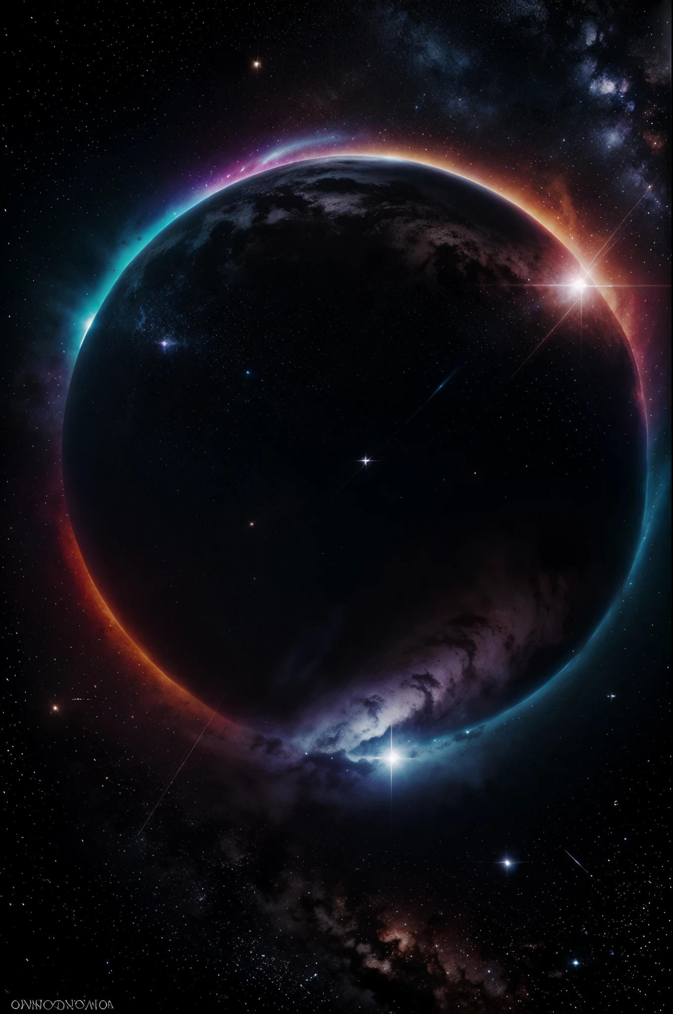 Portada de disco, de fondo nebulosa, planetas, galaxias, y notas musicales alrrededor