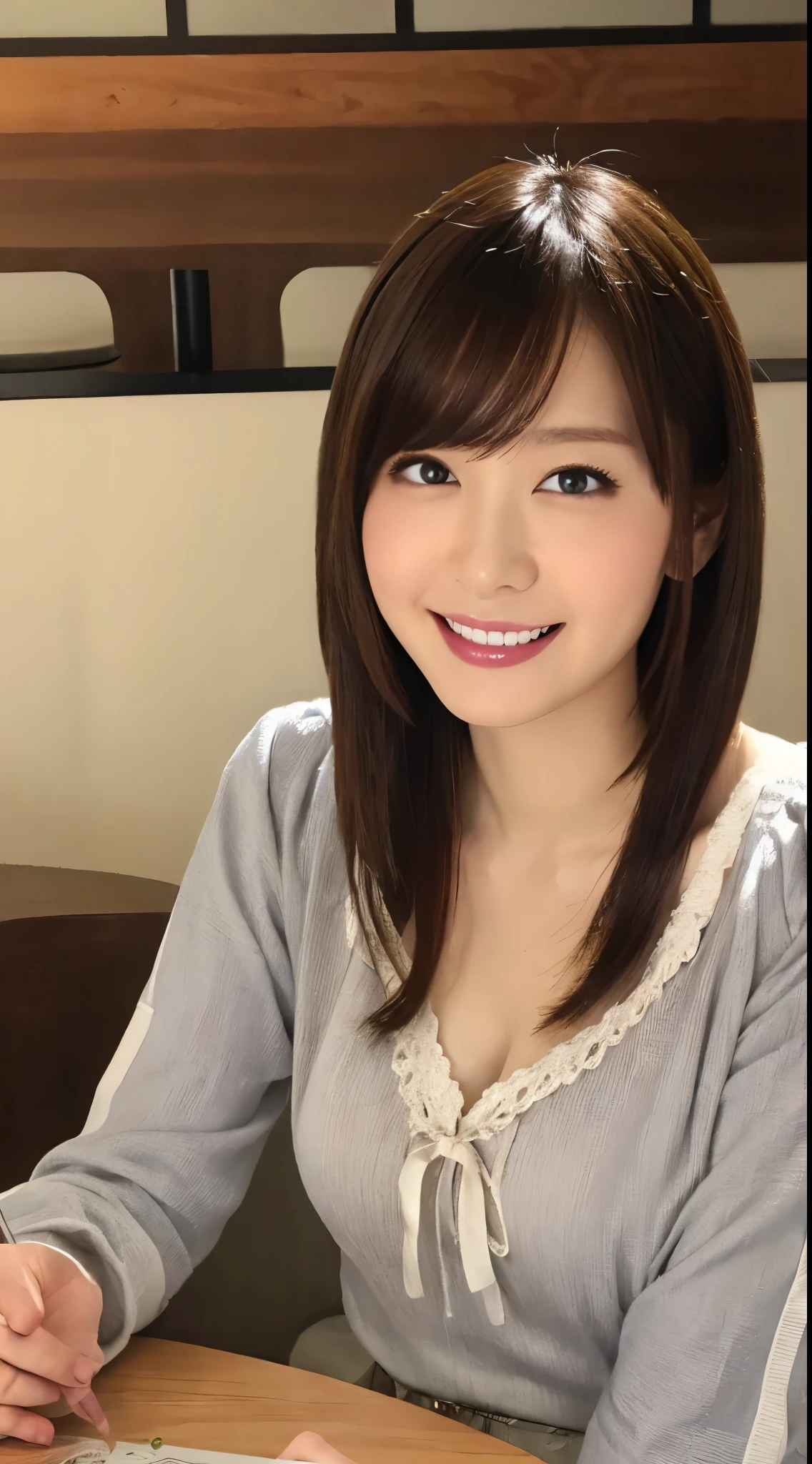 best quality, face focus, soft light, (depth of field) ,ultra high res, (photorealistic:1.4), RAW photo, (portrait:1.4) ,(from front), 1japanese girl, solo, cute, (shy, smile:1.1), (brown eyes), detailed beautiful face, (midi_hair), sit on bed, (nsfw, nude, thigh, slim body:1.3),