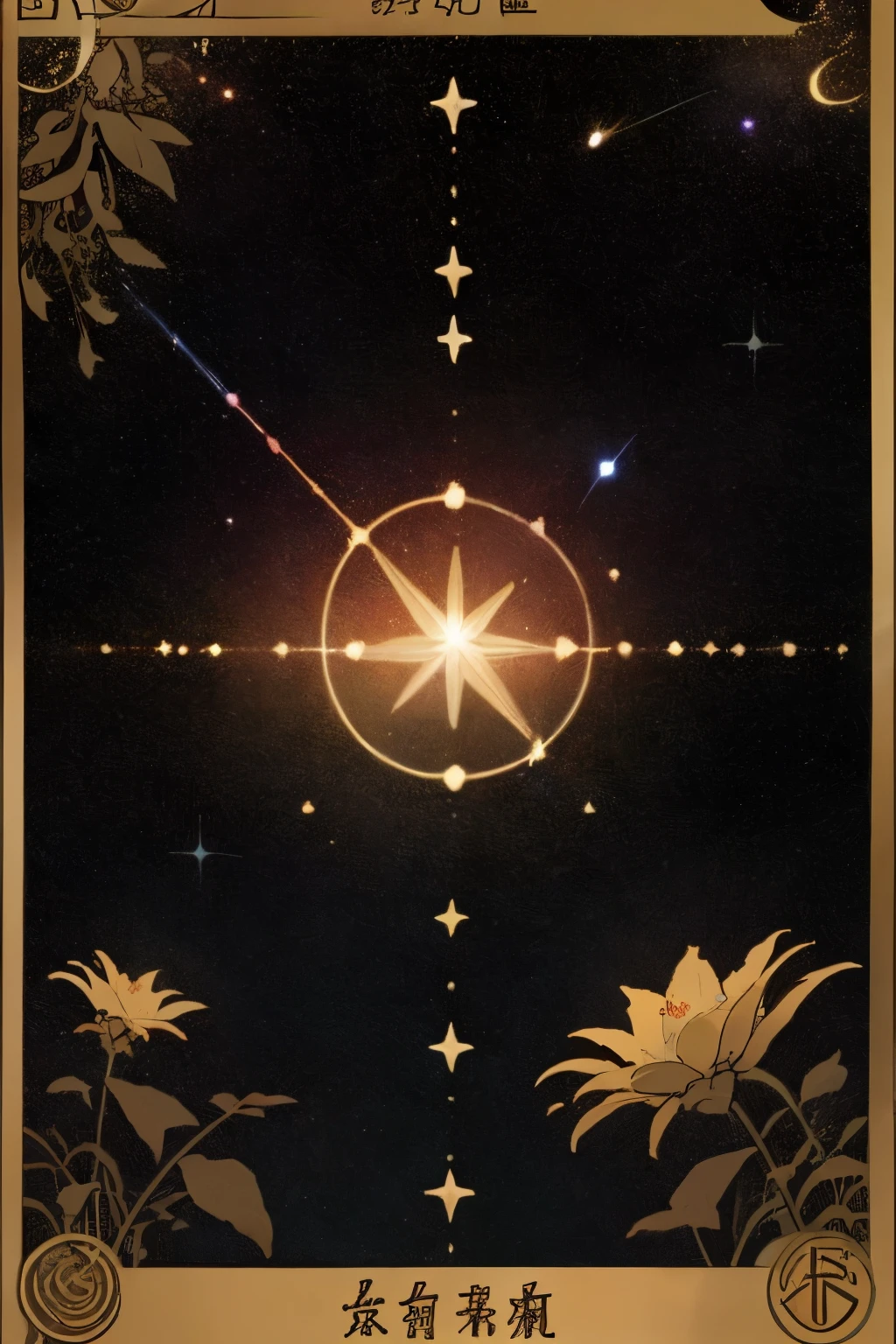 （masterpiece、Super delicate、Super exquisite、high resolution）），（tarot cards、Yu-Gi-Oh cards、card border:1.5、frame:1.5），（romantic、Innocent、𝓡𝓸𝓶𝓪𝓷𝓽𝓲𝓬、adventure、Travel Elements），The Milky Way is a galaxy with a spiral structure, Composed of about 400 billion stars. it presents a plane, About 100 disk-shaped structures,000 light years in diameter，About 2,000 light years thick. There is a very bright nebula in the central area，galactic center, There is a supermassive black hole at its center. 银河系的中心区域被称为银心球的球形cluster包围. The outer periphery of the Milky Way is surrounded by a halo of dark matter, It is composed of dark matter that cannot be detected through direct observation. And nebulas, cluster, 银河系中的疏散cluster和星暴, Made up of different stars. And the planets, asteroids, Comets and interstellar dust in the Milky Way, floating in the galaxy. comprehensive, The Milky Way is a huge and mysterious celestial body，Showing rich astronomical phenomena and beautiful scenery，Background stars，starry sky，Star，Stars