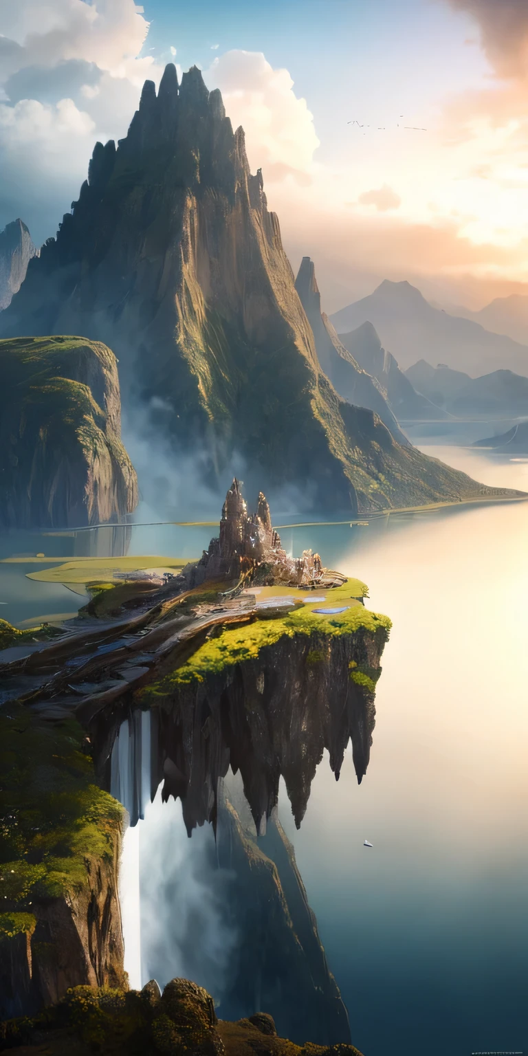 masterpiece, best quality, high quality, Very detailed CG unity 8k wallpaper, landscape, outdoor, sky empty, cloud, sky, no humans, Mountain, landscape, water, Tree, blue sky empty, waterfall, cliff, nature, lake, river, cloudy sky empty,Award-winning photography, Bokeh, depth of field, high dynamic range, bloom, Color difference ,lifelike,Very detailed, Popular topics on ArtStation, Trending on CGSociety, complex, high detail, dramatic, midway art, The huge spear knocked him down