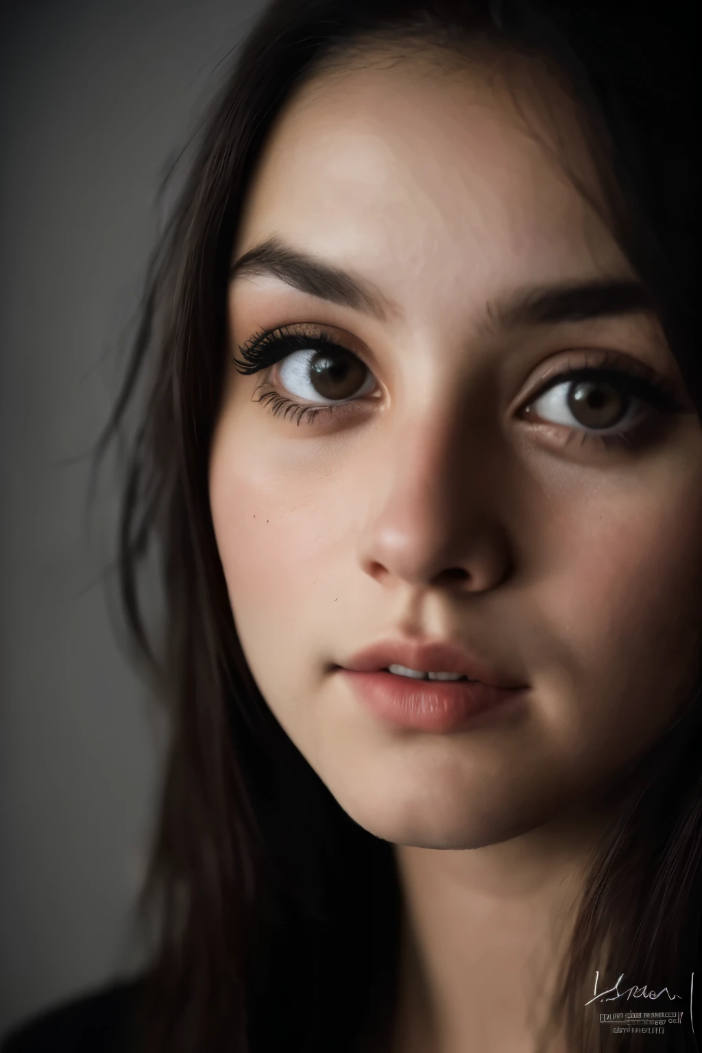 (close-up, editorial photograph of a 21 year old woman), (highly detailed face:1.4) (smile:0.7) (background inside dark, moody, private study:1.3) POV, by lee jeffries, nikon d850, film stock photograph ,4 kodak portra 400 ,camera f1.6 lens ,rich colors ,hyper realistic ,lifelike texture, dramatic lighting , cinestill 800,