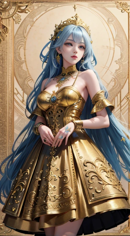 (masterpiece, highest quality, highest quality, official art, beautiful and aesthetic:1.2), (1 girl), very detailed,colorful,most detailed, official art, unity 8k wallpaper, super detailed, beautiful and aesthetic, beautiful, masterpiece, highest quality, (zentangle, mandala, tangle, entangle) ,holy light,gold foil,gold leaf art,glitter drawing, Perfect Nwsj Seriously