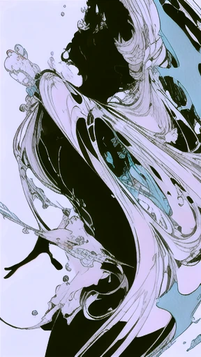 girl、(masterpiece, highest quality, official art:1.2), (flat color:1.5),(colorful),looking at the viewer,1 girl,alone, white background, floating colorful water,(2D:1.5) ,NSFW