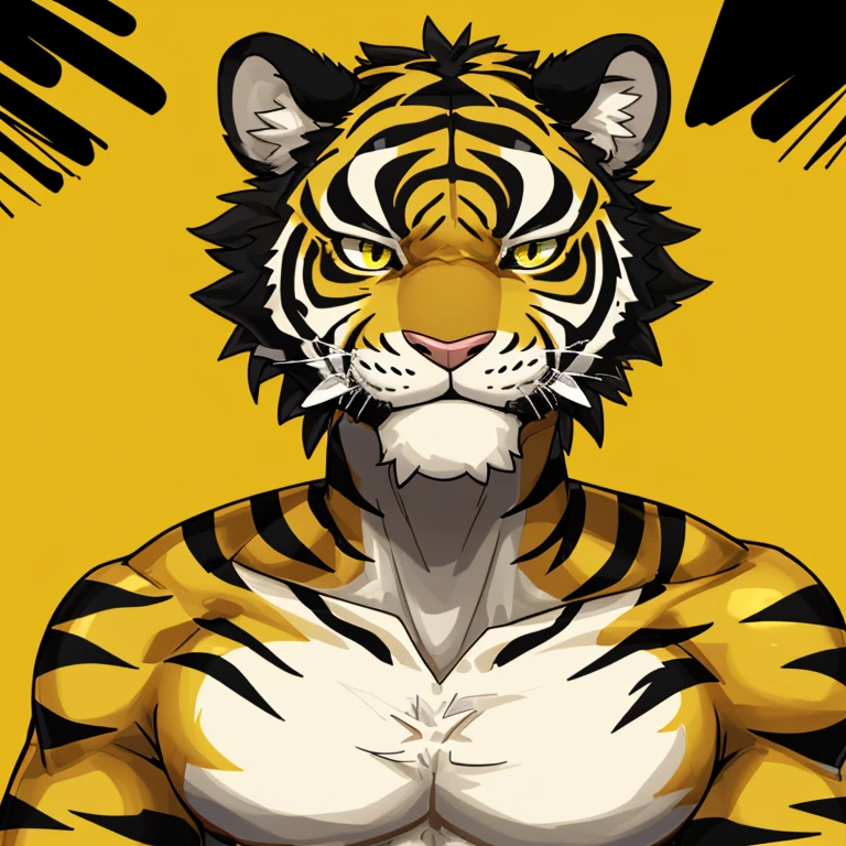 An anthropomorphic black tiger with yellow furry-style stripes on a character template