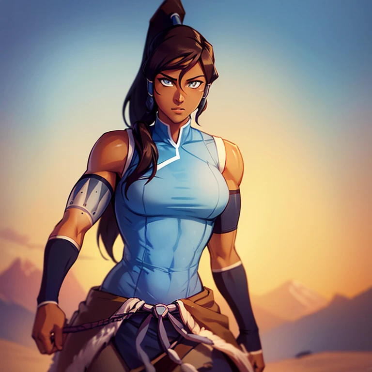 korra, dark skin, dark-skinned female, ponytail, toned female, high quality, detailed, high resolution, masterpiece, anatomically correct, 