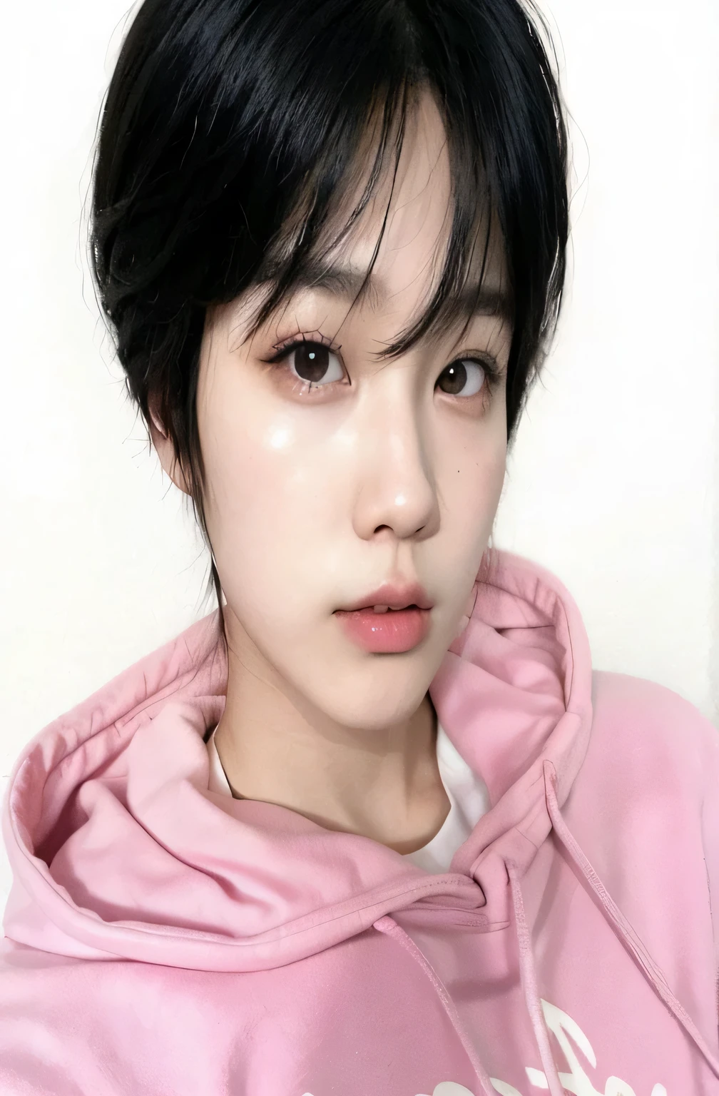 there is a young asian girl in a pink hoodie posing for a photo, kim doyoung, pale korean adorable face, jinyoung shin, con pelo corto, Jimin\los labios carnosos, pintar ulzzang, sun yunjoo, ulzzang, retrato de jossi de blackpink, kim taejin, accurate Jimin face, Cai Xu Kun, park Jimin