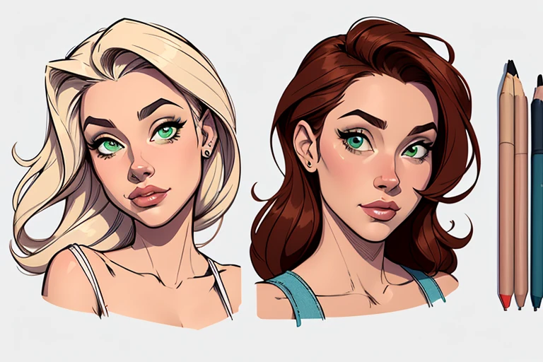 Turnaround sheet Imagem de desenho animado de uma mulher .cartoon style illustration, estilo de arte dos desenhos animados, estilo de arte dos desenhos animados, digital illustration style, design de personagens altamente detalhado, arte digital detalhada fofa, City fan art, Design de personagens de retrato, beautiful digital illustration, retrato de alta qualidade, Arte em quadrinhos, mulher jovem. Green eyes Medium busty and wonderful vandinha Adams