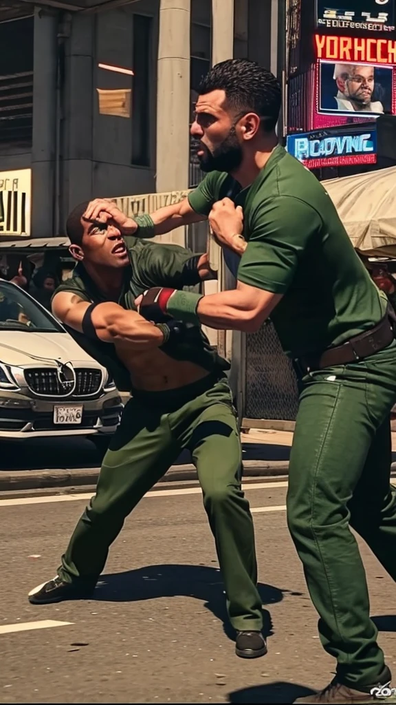 Please make a GTA5 style image of defeating a civilian with a single punch.