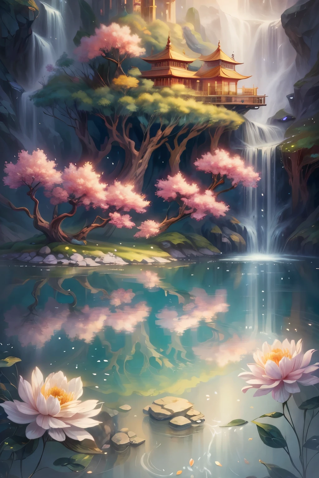 The original,(Enlightenment:1.1),(best quality),(masterpiece:1.1),(Extremely detailed CG Unity 8K wallpapers),(a color:1.2),Jasmine,Jasmine花瓣,landscape,Rios|purely,