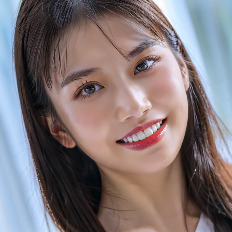 32k-uhd, IMAGE Girl, Best Quality, Full Body Portrait, Delicate Face, Beautiful Face, Silver-Eyes: 1.2, Good Teeth: 1.2, Perfect Smile: 1.2, Makeup: 1.2, Red Lips: 1.1, 19 Years Old Woman, Slim Body, Medium Bust, VOLLEYBALL