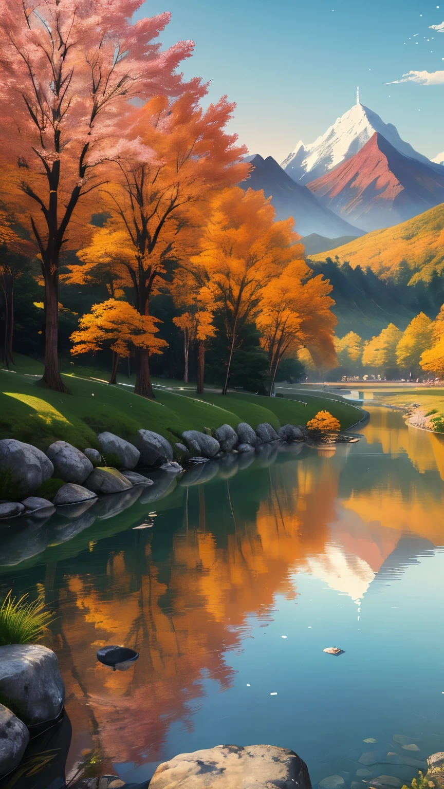 wallpaper,landscape,far mountain,water,Traditional Gangnam,のどかなlandscape,(非常に詳細な CG Unity 8k wallpaper),the most beautiful works of art in the world,Complex,high details,sharp focus,dramatic,Realistic Painting Art