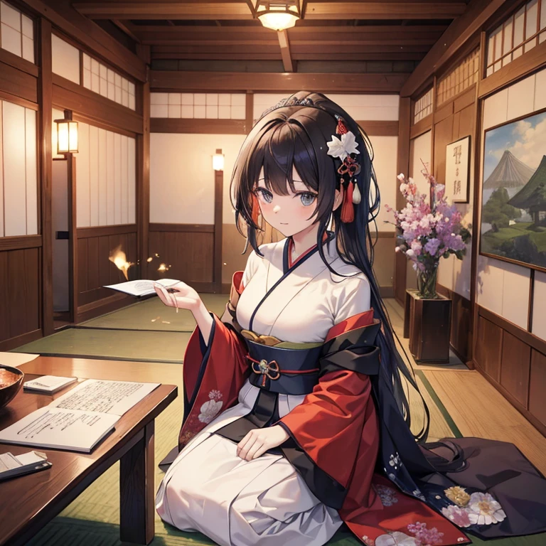 Masterpiece、top-quality、detaileds、Colossal breasts married woman、jpn、Callicarpa japonica、Thirty-six poets of wives（Nyobou Sanjurokasen）ha、Established in the mid-Kamakura period of JPN『Thirty-six wives sing together』Refers to 36 female poets whose songs were written in。The song match ha、Fujiwara Kinto&#39;s「Thirty-six people selected」made in imitation of、On the left are used poets from Ono Komachi to Sagami.、On the right are early medieval poets from Imperial Princess Shikiko to Major General Mobimonin.、Each person was given three heads.[* 1]It is a poetry match on paper.。 「Thirty-six wives sing together」out of「Ise」「Lord of the Imperial Household」 Kanbun era, by Kiyohara Yukinobu, MIHO MUSEUM collection。 Overview Major female poets from the Heian period to the Kamakura period[* 2]and its representative works are covered.。used poet out of、Ono Komachi, Ise, Nakatsukasa, Saiku Nyogo, Kodaikun（Sanjoin Onnakuran Sakon）ha「Thirty-six people selected」、Duplicate with Udaisho Michitsunabo, Umanai Samurai, Akazomeemon, Izumi Shikibu, Callicarpa japonica, Ise Daisuke, Sei Shonagon, Sagamiha used 36 poets.、Kamakura period poets out of Hachijoin Takakura, Lady Toshinari, Lord of the Imperial Household, Major General Mobimonin ha、「New thirty-six poets」It is selected in。「Thirty-six people selected」Because it is less well-known than、There are few posthumous works of art。 On the other hand, it is comprehensive as a portrait of a female poet.、It is said that there are many opportunities to use it as a material.[1]。Collection of Saiku Museum of History 『Thirty-six poets of wives図 screen』（Early Edo period）、『Thirty-six poets of wives図 screen』（Mid-Edo period）、Mitsui Memorial Museum of Art collection Written by Mitsuaki Tosa 『Thirty-six poets of wives帖』 in the edo era（17th century）[2] 、Collection of Toyo Bunko Edited by Yoshitoshi Hanagata Paintings by Hideyuki Chobunsai and Katsushika Hokusai 『Thirty-six poets of Nishikizurijo』（1801（Kansei 13））[3]etc.。