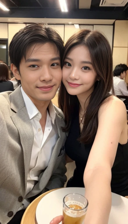 ((highest quality, 8K, table top :1.3)), (realistic, realistic:1.4)Beautiful Japanese woman with perfect figure :1.4, big breasts, cute gal smile, (bright:1.4), Beautiful woman, (highly detailed face:1.2), fine eyes, double eyelid, slim:1.9, thin, oily skin, shiny skin, silk hair,、tight clothes,2 men and women,two shot,2 men and women,two shot,2 men and women,Izakaya,two shot,one man,2 men and women,Although it's Japan,look at the camera,brown hair gal、couple,Although it's Japan,couple,Two shots of Although it's Japan,Although it's Japan,couple,super huge ,coupletwo shot,おじさんとtwo shot,おじさんとtwo shot,おじさんとtwo shot,Instagram Postake out,make out,love love,love love,make out,couple,couple,年の差couple,年の差couple,年の差couple,年の差couple,love love,love love,friend,friend,love love,couple,恋するcouple,man with arm around waist,8 A man grabs a woman's breasts from behind) ,Selfie Camera,business suit,beer in hand、、My nipples are coming out of my shirt