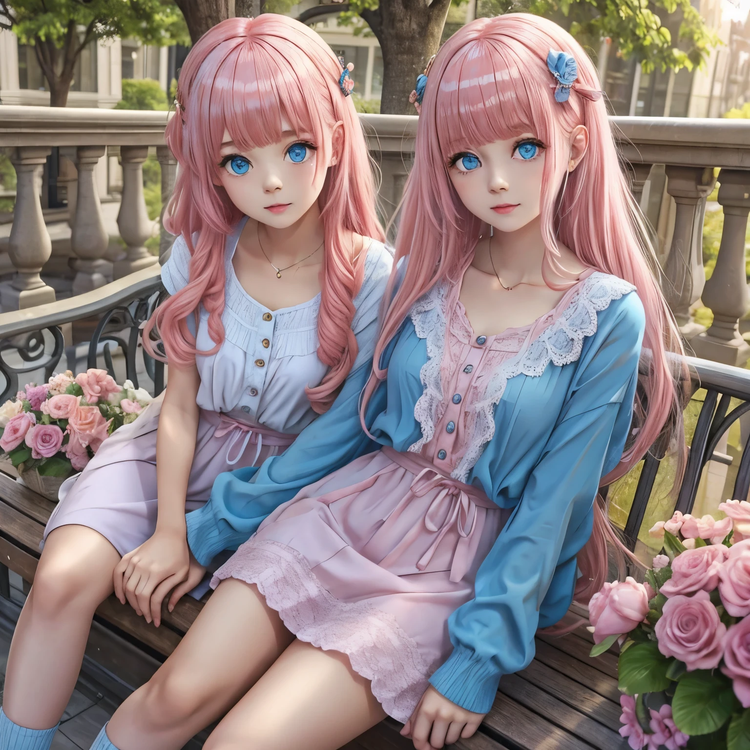 Cute girl with blue eyes and pale pink hair