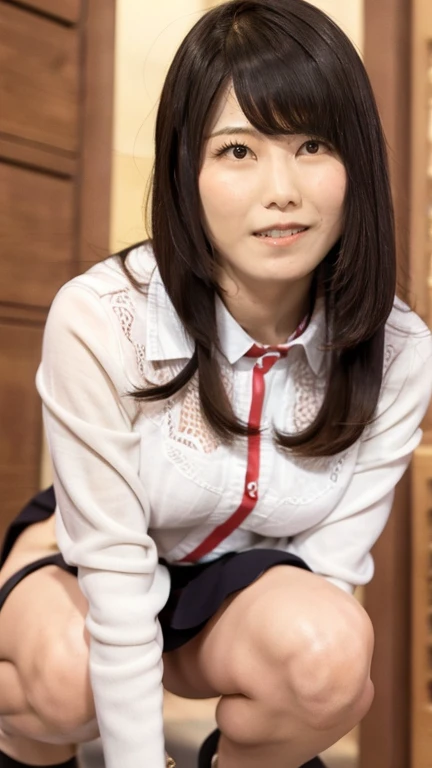 nsfw, nude, yokomaya yui, beautiful smooth skin, squatting, m leg, spreaded leg, white business jacket, sexy body, nipple, secretary, at president office, masterpiece, best quality , ultra-detailed, cinematic lighting, sharp image, have notebook,