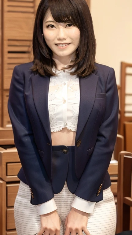 nsfw, nude, yokomaya yui, beautiful smooth skin, squatting, white business jacket, spread legs widely, sexy body,  nipple, secretary, at  president office, masterpiece, best quality , ultra-detailed, cinematic lighting, sharp image, have notebook,