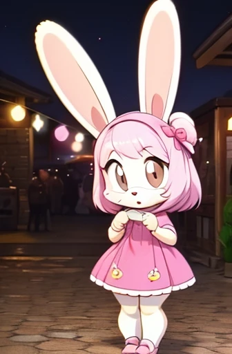 Cute kawaii niña bunny furry girl brown eyed Full body with a very cute vestido pink 