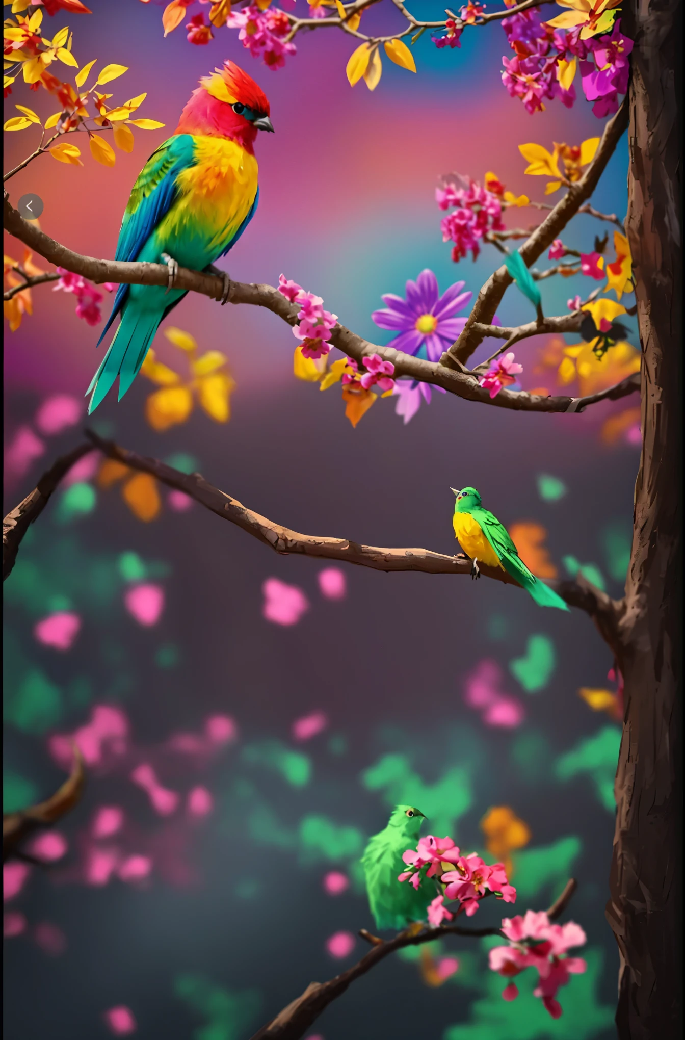 brightly colored bird perched on a branch of a tree with flowers, colorful birds, colorful hd picure, beautiful and colorful, beautiful colorful, colorful 8 k, vibrant and vivid color, colorful bird with a long, vivid and vibrant colors, colorful picture, vibrant and colorful, very colourful, colorful photo, colorful and vibrant, colorful 4k, very vibrant colors