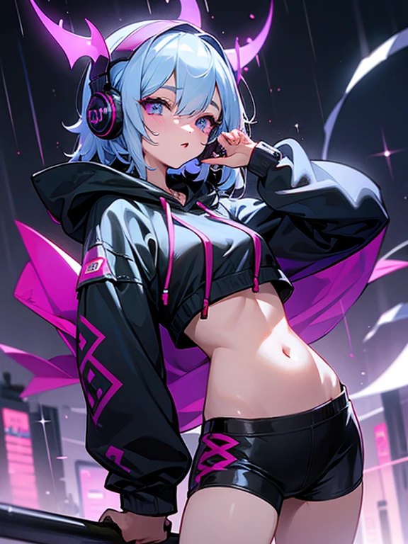 female、Rain in the middle of the night、mole、hoodie、belly button、city、devil、Glitter eyes、headphones