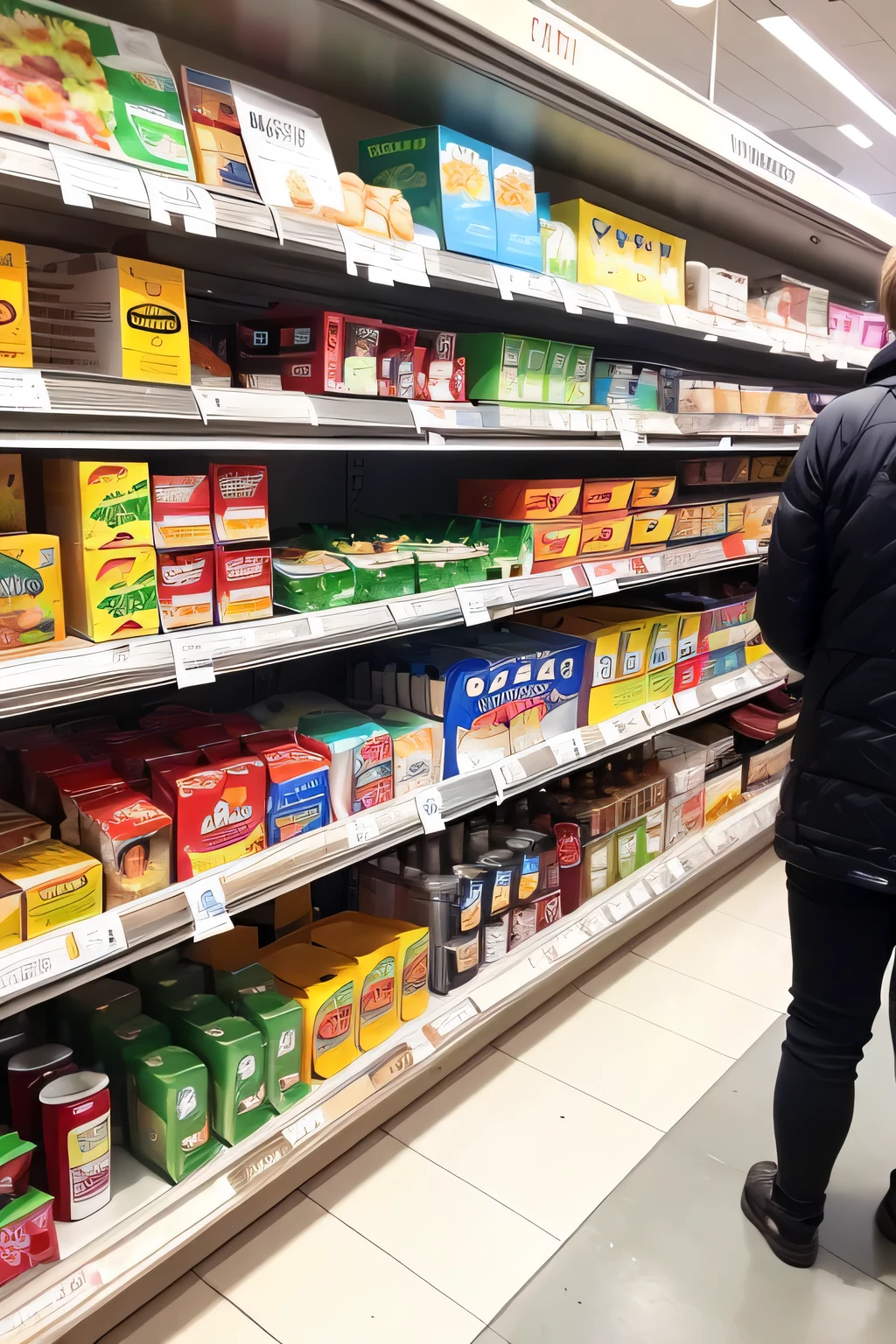Supermarket shelves with products