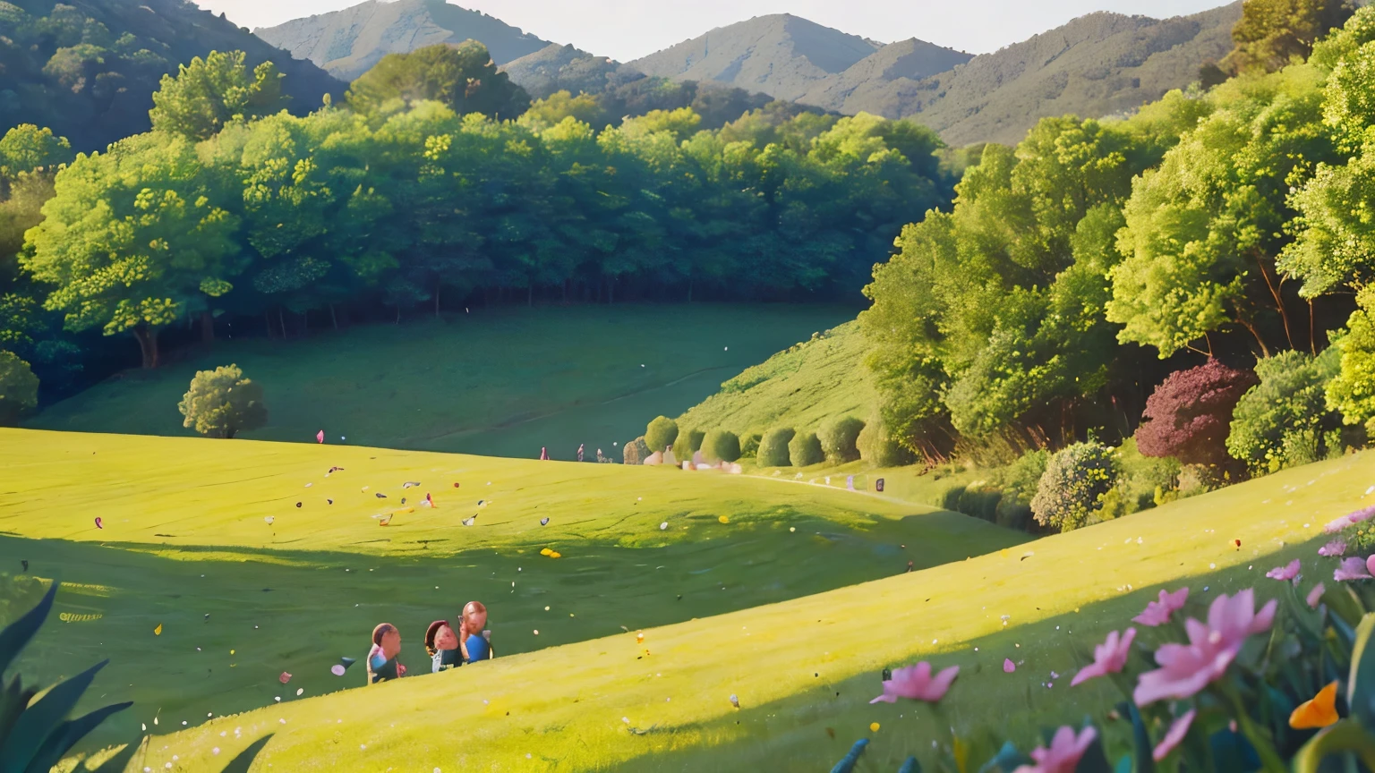 beautifull hills gardern many butterfly childres playing