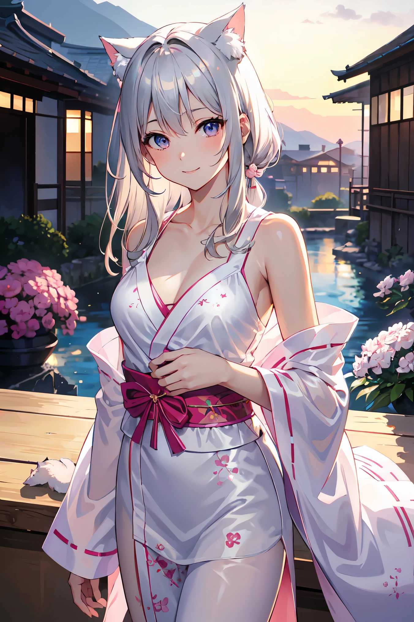 masterpiece, best quality, ultra detailed, highres, extremely detailed CG unity 8k wallpaper, perfect lighting, very detailed background, Outdoor、beautiful and aesthetic,sharp focus, perfect face, Perfect hands、Perfect Fingers、Perfect toes、Five fingers、
1lady、 smiling、
Light blue hair, Big light blue eyes、delicate oval face、(large breasts:1.5)、Looking up at the viewer、
(shrine maiden outfit:1.5)、(Kamiru bell:1.3)、
(off shoulder:1.3)、(Holding a kagura bell in hand:1.5)、
(bare shoulder:1.5)、(Hairpin:1.5)
Ambient light、Volumetric Light、shoot from side、(Glowing Skin:1.8)