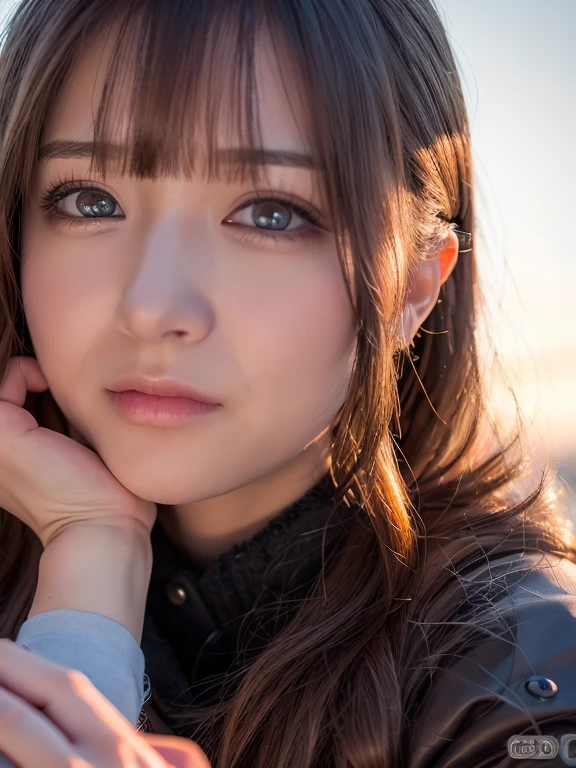 (8K, Raw photo, highest quality, masterpiece:1.3),(realistic,photo-realistic:1.37),(looking at the viewer:1.331),cyberpunk city,soft light,1 girl,very beautiful face,bust,lay hands on,random hairstyle,random expression,Big eyes,