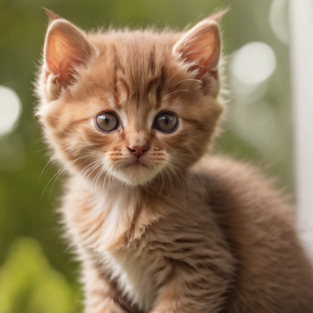 Masterpiece, fluffy brown kitten, hyper detailed, high-res photograph, opulent, light bloom