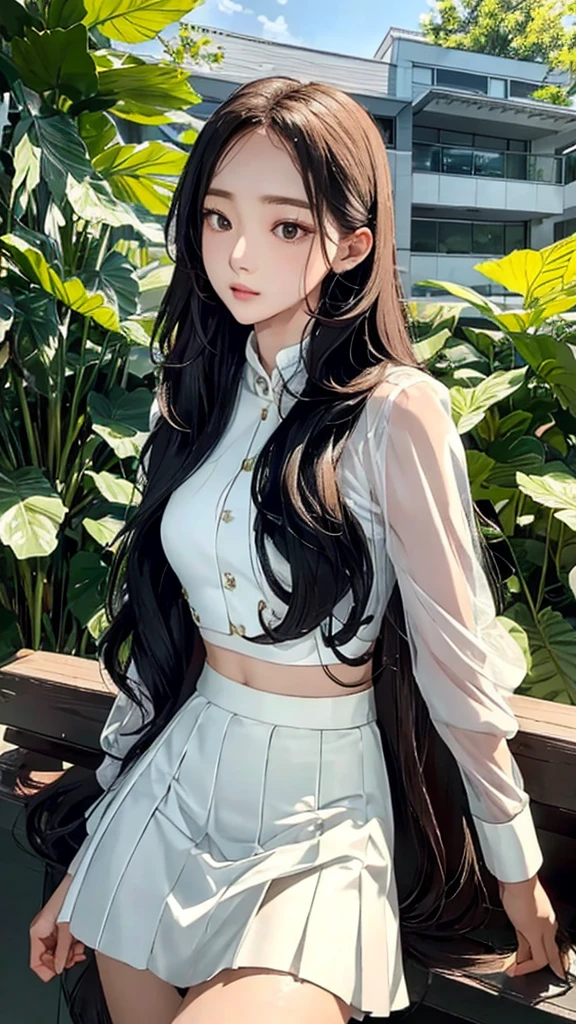 masterpiece, best quality,(realistic:1.4), long hair, hairstyle with waves,sexy, realistic 피부질감, realistic 피부, slim, NSFW,Clear face, perfect face, suit,mini flare skirt