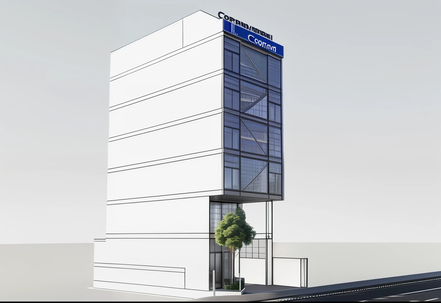 office building, with shiny glass buildings, glass buildings, rendered in corona, highly detailed render, very realistic 3 d render, a photorealistic rendering
