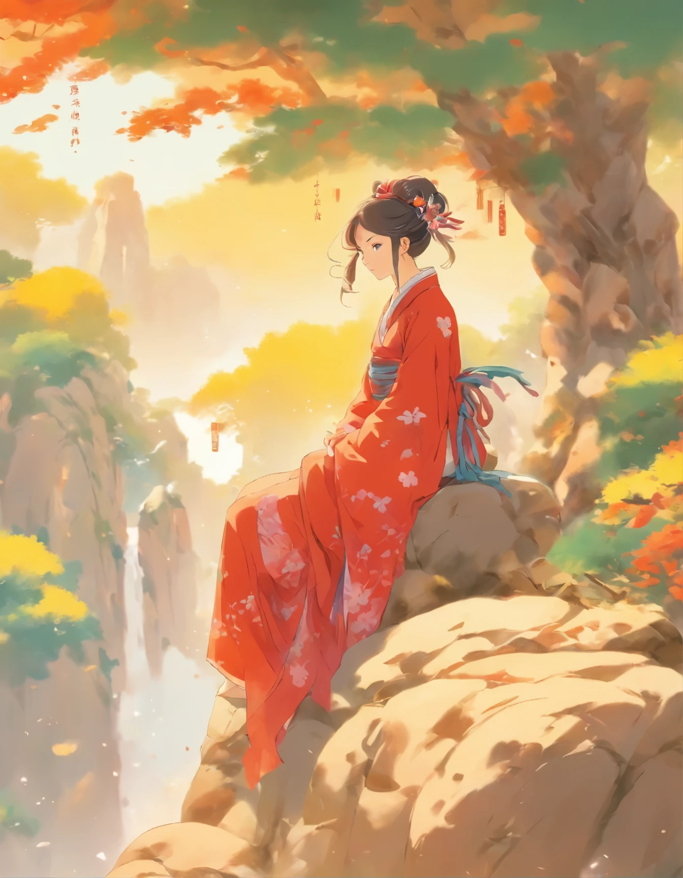 a painting of a woman sitting on a rock under a tree, by Zou Zhe, by Yang J, by Li Song, by Zeng Jing, by Zou Yigui, by Chen Lin, by Lin Liang, by Li Fangying, by Ye Xin, by Tang Yifen, by Xie Sun, by Leng Mei, by Ni Tian