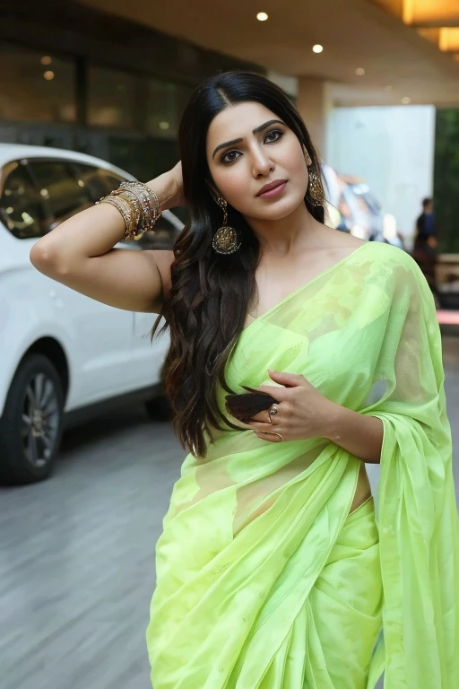 Portrait of samantha ruth prabhu, woman, sexy saree, photorealistic