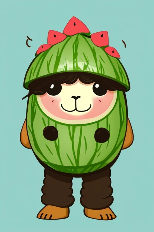 He's a somewhat cute character, That's excellent, masterpiece, It's an animation, It's an alpaca, (ugly face 1.4), bad drawing style, moss well, Hair is short, bump into things often, I like watermelon, One tooth is missing