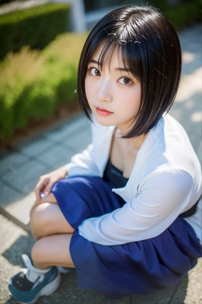 (8K、top-quality、​masterpiece:1.2)、(reallistic、Photorealsitic:1.2)（ultra-detailliert、hight resolution）(Slouched:1.3)、crouching down、(From  above:1.2)、(a closeup:1.4)Open your legs、（Sit with your knees upright:1.4）
Kiss Face,sad Facial expression,embarassed expression,Alafed Girl, chiho, iwakura lain, closeup Iwakura Lain, With short hair, Shiori Teshirogi, Kotegawa Yui, hime-cut, She is , sui ishida with black hair, lain iwakura, girl cute-fine-face, Clear pubic contours,(Small breasts), hight resolution, ighly detailed, top-quality, [​masterpiece:1.6],, ighly detailed, nffsw, finely detail, top-quality, , Cinematographic lighting, 1girl in、17 age、Cute Girls、perfect body type、, cute droopy eyes beautiful big eyes、Transcendent beauty　top-quality、​masterpiece、majicMIX Real、(Raw photography:1.2)、(Photorealsitic:1.4)、Negative Prompt