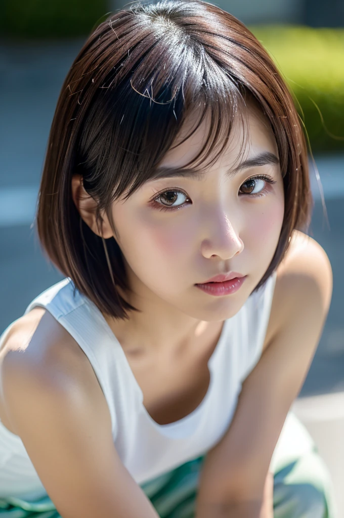 (8K、top-quality、​masterpiece:1.2)、(reallistic、Photorealsitic:1.2)（ultra-detailliert、hight resolution）(Slouched:1.3)、crouching down、(From  above:1.2)、(a closeup:1.4)Open your legs、（Sit with your knees upright:1.4）
Kiss Face,sad Facial expression,embarassed expression,Alafed Girl, chiho, iwakura lain, closeup Iwakura Lain, With short hair, Shiori Teshirogi, Kotegawa Yui, hime-cut, She is , sui ishida with black hair, lain iwakura, girl cute-fine-face, Clear pubic contours,(Small breasts), hight resolution, ighly detailed, top-quality, [​masterpiece:1.6],, ighly detailed, nffsw, finely detail, top-quality, , Cinematographic lighting, 1girl in、17 age、Cute Japan Girls、perfect body type、, cute droopy eyes beautiful big eyes、Transcendent beauty　top-quality、​masterpiece、majicMIX Real、(Raw photography:1.2)、(Photorealsitic:1.4)、Negative Prompt