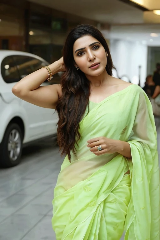 Portrait of samantha ruth prabhu, woman, sexy saree, photorealistic