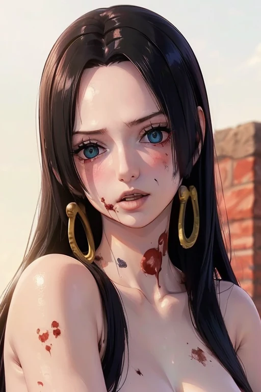 (((masterpiece))), (((best quality))), ((ultra-detailed)), (highly detailed CG illustration), Boa Hancock, (nsfw:1.4), (masterpiece:1.5), Detailed Photo, Sexy, (Best Quality: 1.4), (1girl), Beautiful Face, (Black Hair, long Hair: 1.3), Beautiful Hairstyle, beautiful detail eyes, (realistic skin), beautiful skin, absurd, attractive, ultra high resolution, high definition, (sexually aroused:1.5), Pinkish white skin, cool white light, sexy pose, Beautiful , white background, pink soft white light, Wear a white tank top, (bukkake:1.8), (zombie girl:1.6), (breeding:1.6), (cute dead girl:1.5), (deadly eyes:1.8), (Eyes without sparkle1.7), pale skin, dead body, no life, (lifeless:1.5), (Wounds on the body:1.6), (dribbling:1.5), (red blood on body:1.3), (Bruise on the body:1.4)