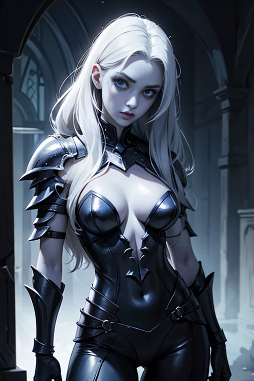 Pale blue skinned, undead Queen, cut throat, beautiful girl, chaotic armor,