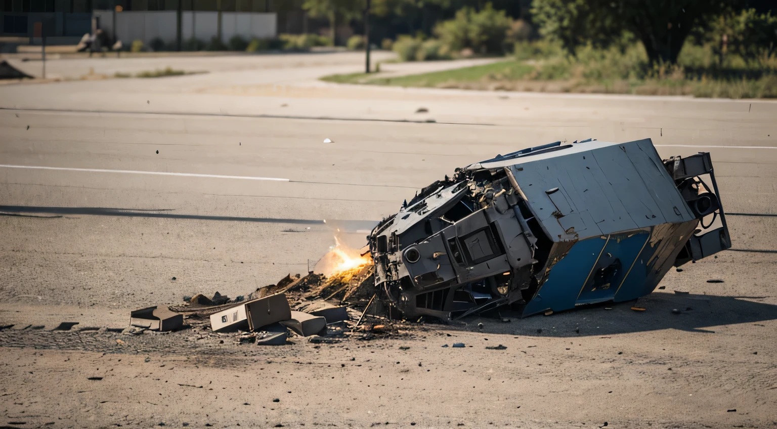 A robot destroyed and throw it on a ground